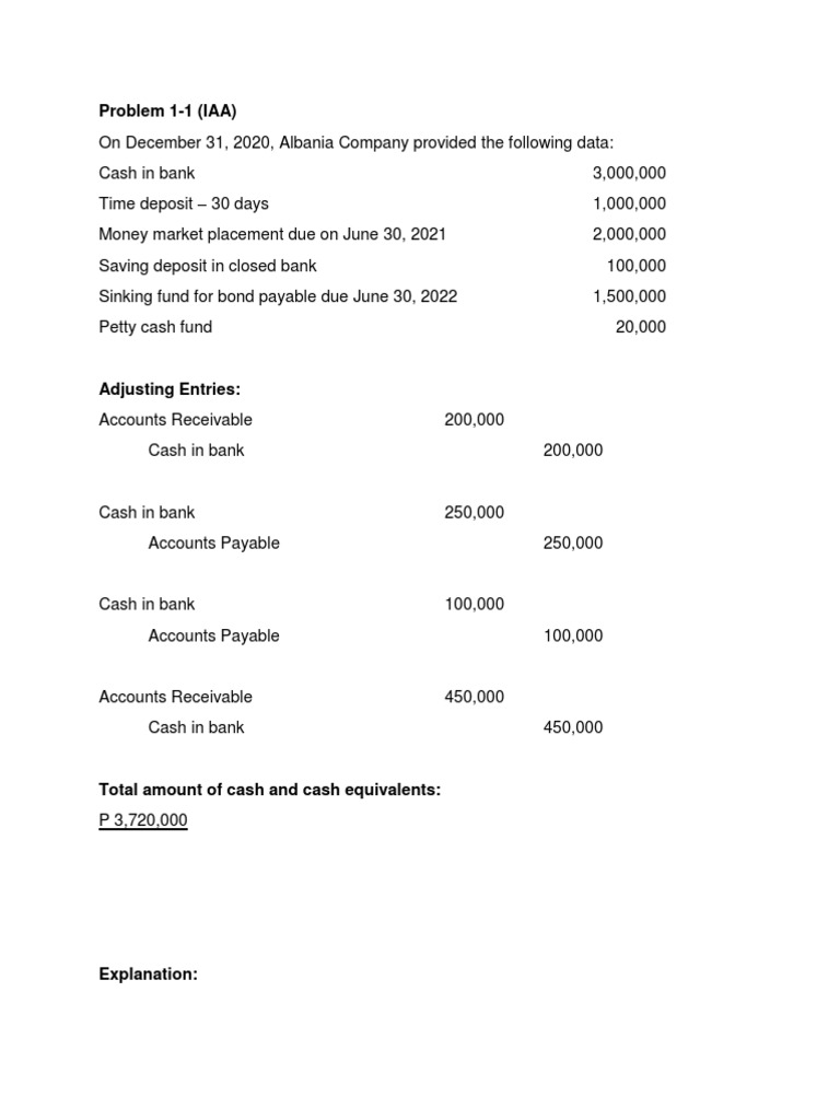 Answers of Cash and Cash Equivalents Assignment | PDF | Transaction Account  | Banks