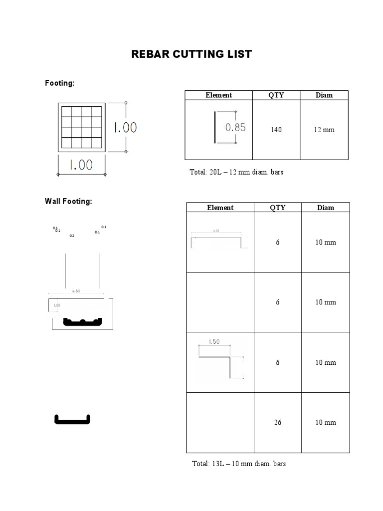 Rebar Cutting List PDF