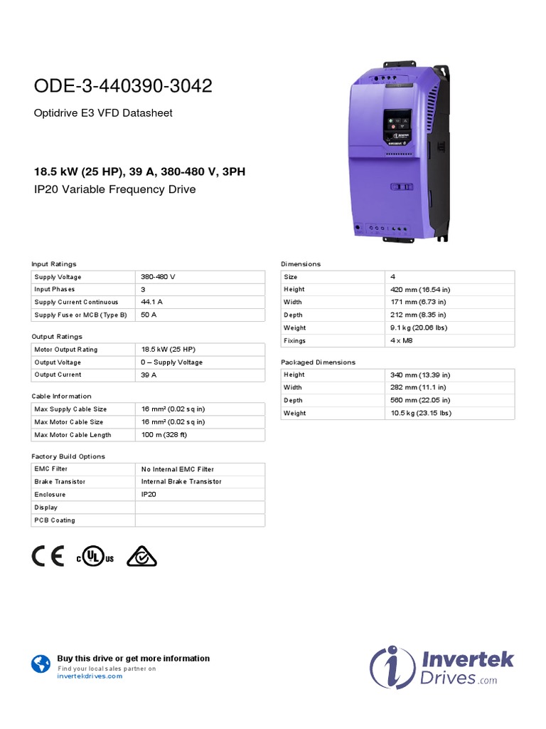Optidrive E3 VFD Specifications Guide | PDF