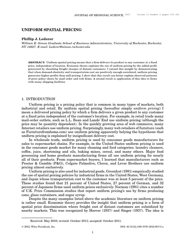 Benefits of Uniform Spatial Pricing | PDF | Demand | Pricing