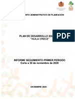 Informe de Seguimiento Plan de Desarrollo - Huila Crece 2020-2023 - Primer Periodo Corte A 30 de Noviembre de 2020