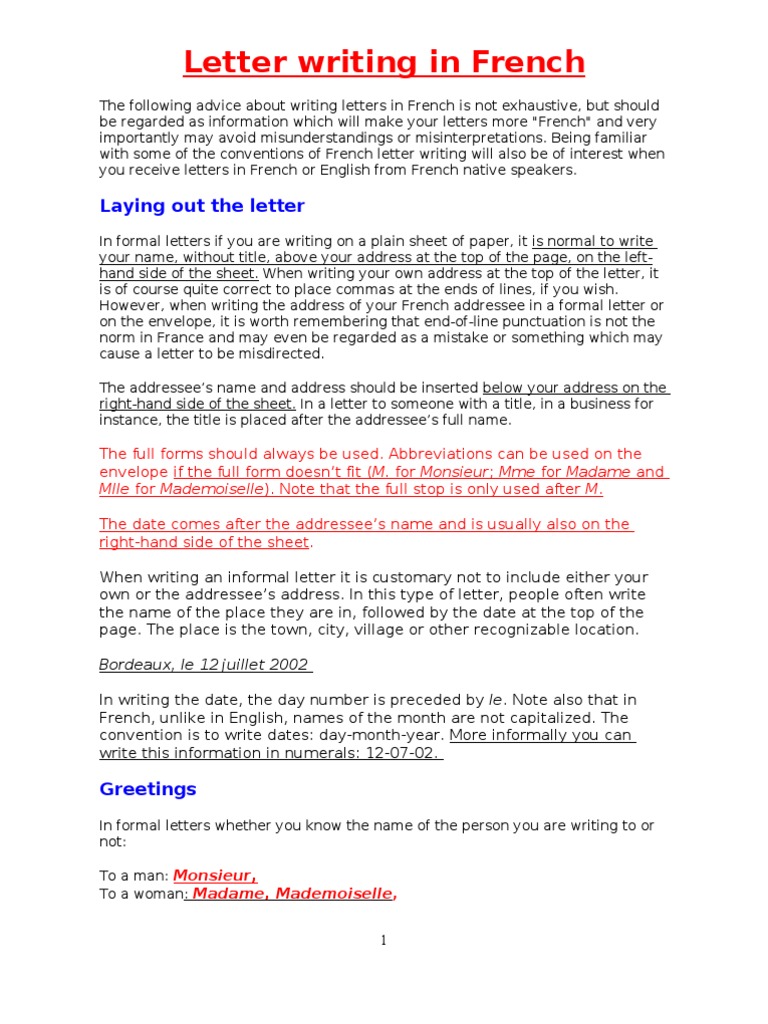 Writing Letters in French  Linguistics  Communication
