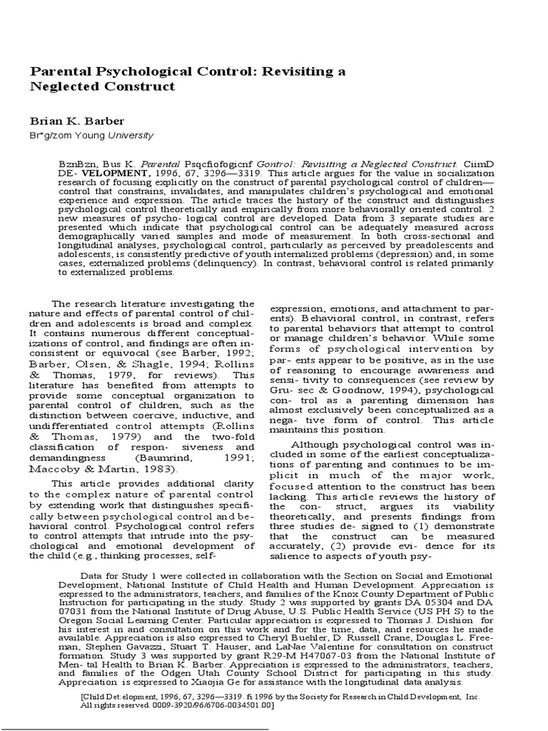 Parental Psychological Control Explained | PDF | Psychology | Adolescence