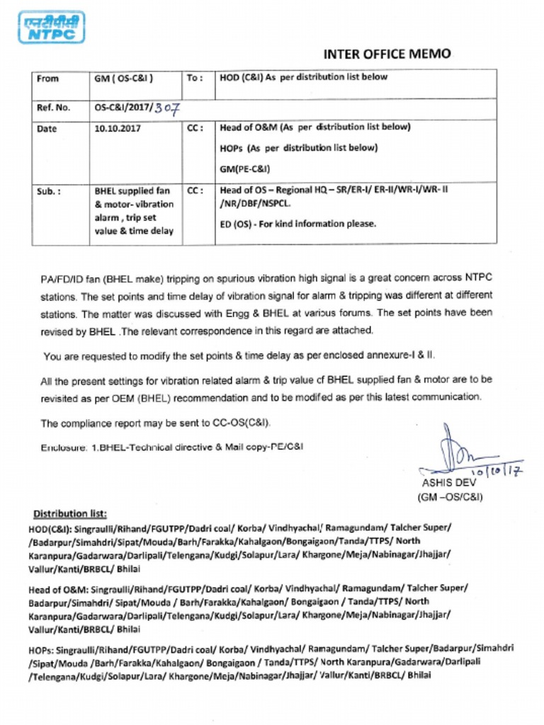 IOM BHEl Fan Motor Vibration Trip Setpoint PDF