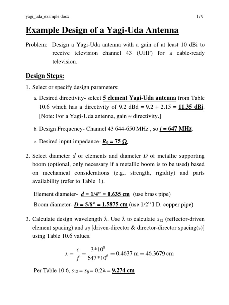 Example Design of A Yagi-Uda Antenna | PDF | Antenna (Radio) | Waves