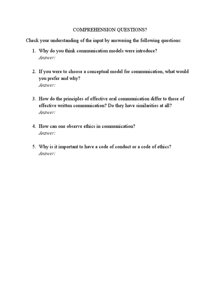 Comprehension Questions | PDF | Career & Growth
