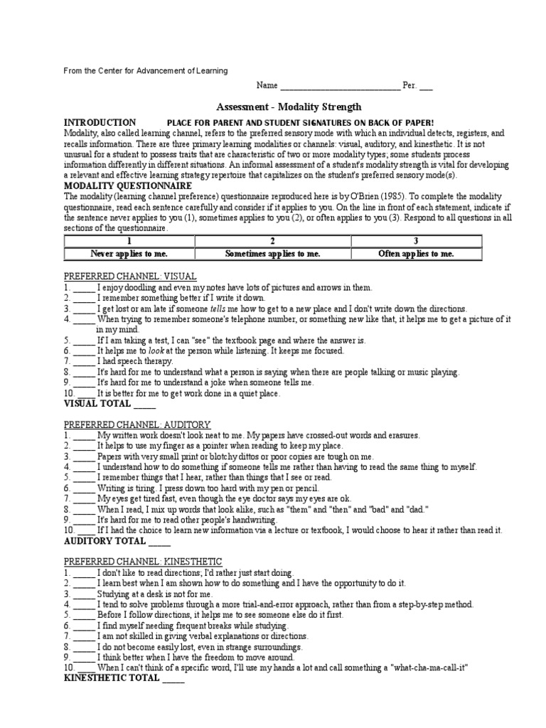 Learning Style Assessment Guide | PDF | Learning Styles | Learning