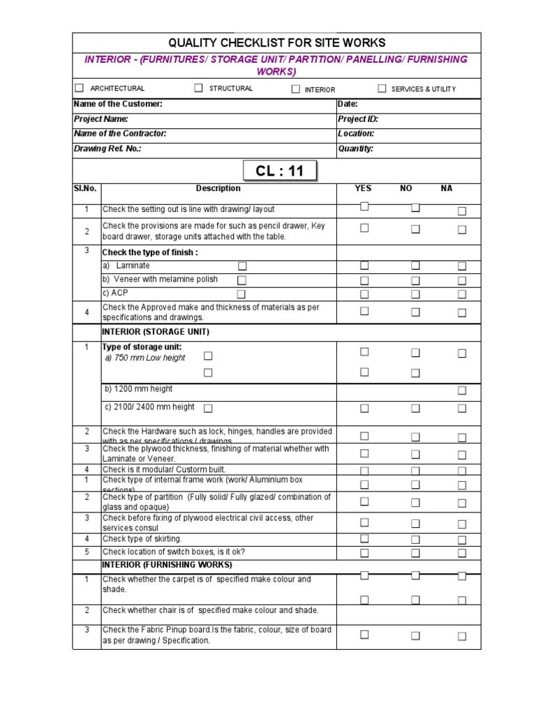 Interior Furniture Checklist PDF