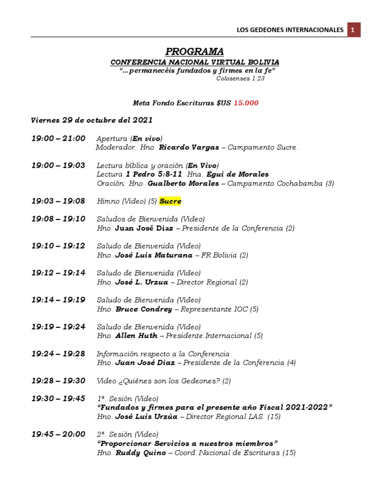 Programa Conferencia Nacional Virtual Bolivia 2021 - 2 | PDF