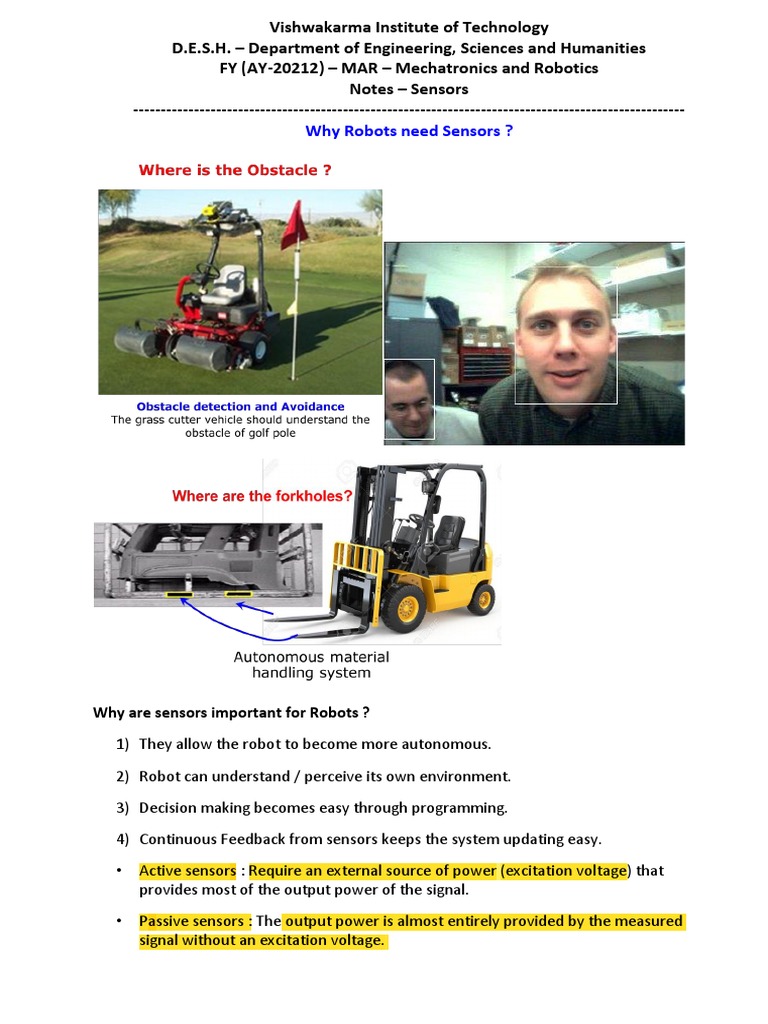 1 TH Sensors Notes PDF Sensor Robotics