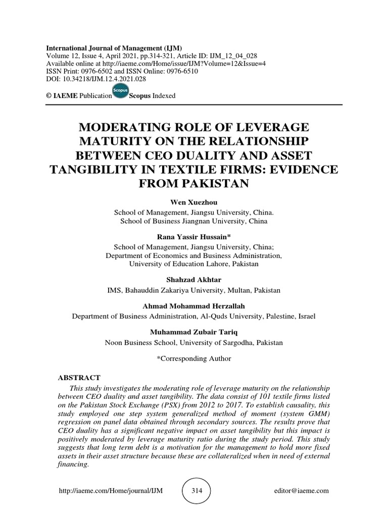 Moderating Role of Leverage Maturity On The Relationship Between Ceo ...