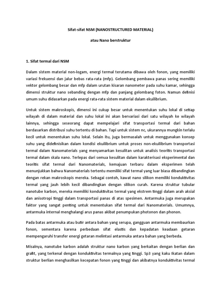 Sifat-Sifat NSM (NANOSTRUCTURED MATERIAL) - Istiqomah - A24118018 | PDF