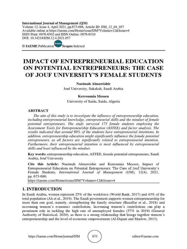 Impact of Entrepreneurial Education On Potential Entrepreneurs: The ...