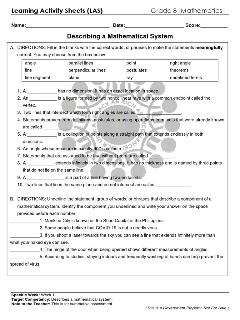 Learning Activity Sheets (LAS) Grade 8 Mathematics PDF