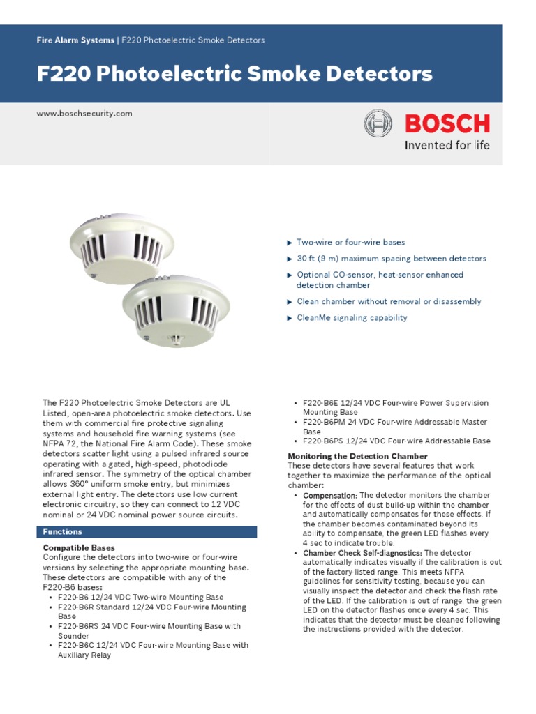 Fire Alarm Systems - F220 Photoelectric Smoke Detectors | PDF | Sensor ...