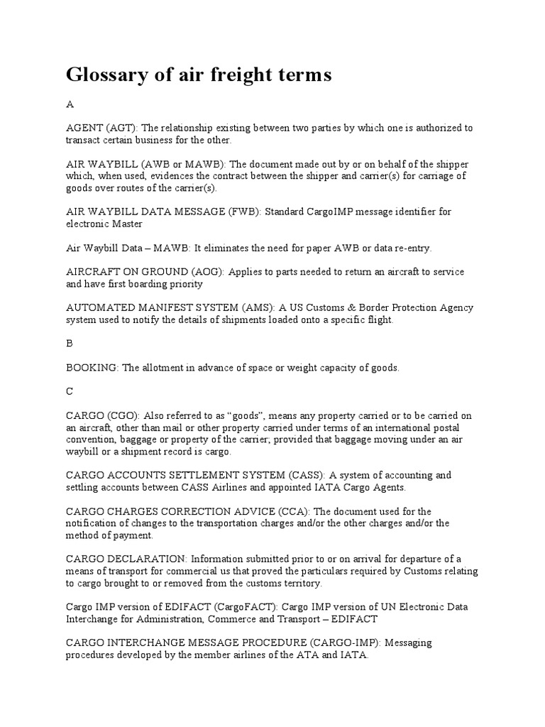 Glossary of Air Freight Terms PDF Cargo Trade