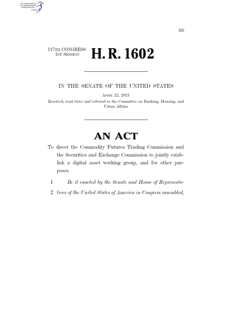 An Act in The Senate of The United States PDF Commodity Futures Trading Commission United