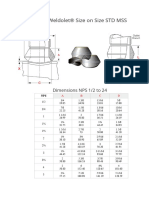 Dimensions Weldolet® Size On Size STD MSS SP97