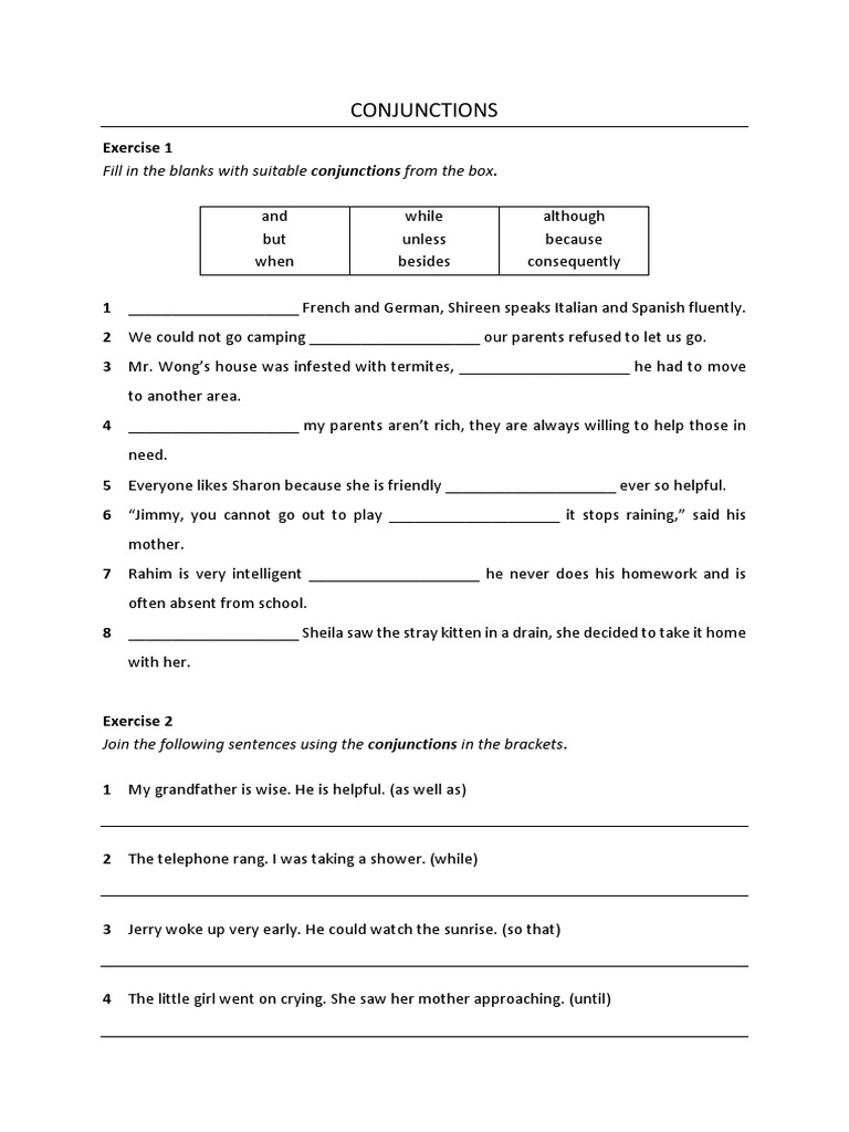 Exercise 2 - Conjunctions, Connectors | PDF