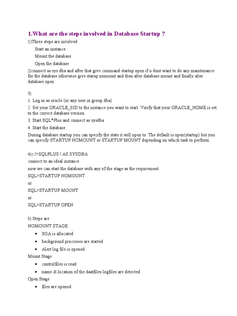 Database Startup Steps Guide | PDF | Backup | Oracle Database