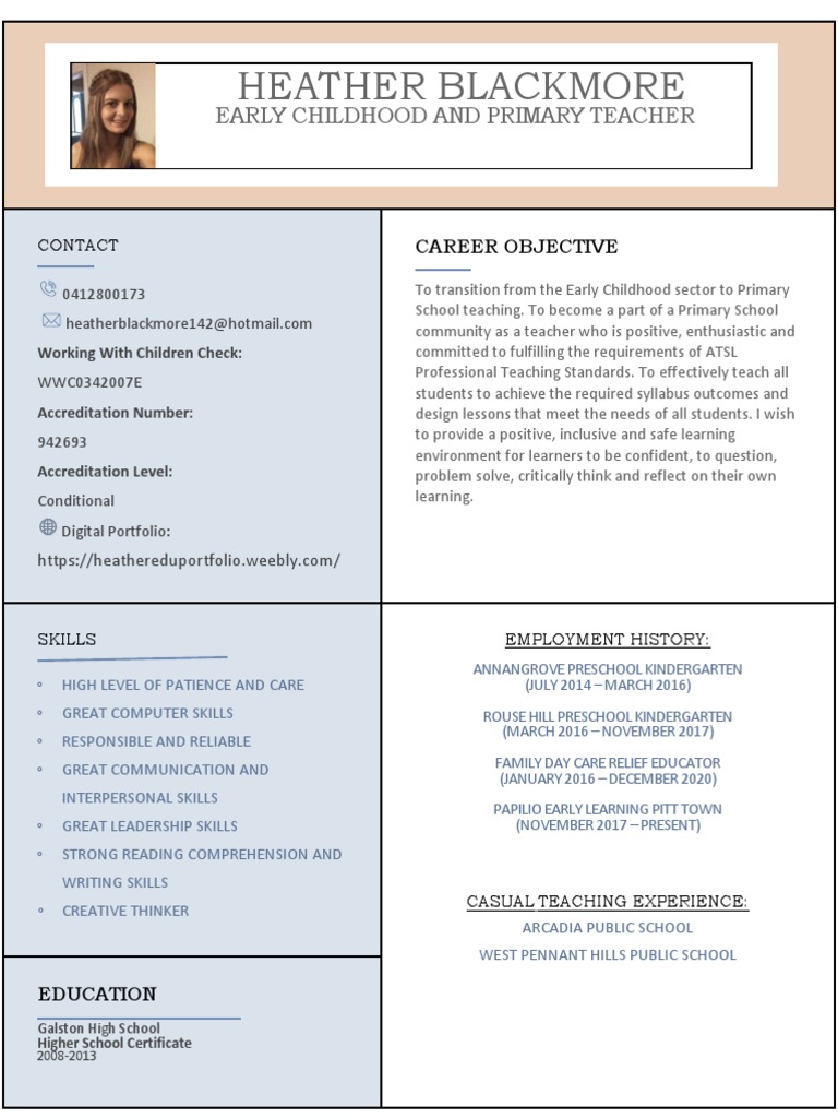Heather Blackmore: Teaching Profile | PDF | Early Childhood Education ...