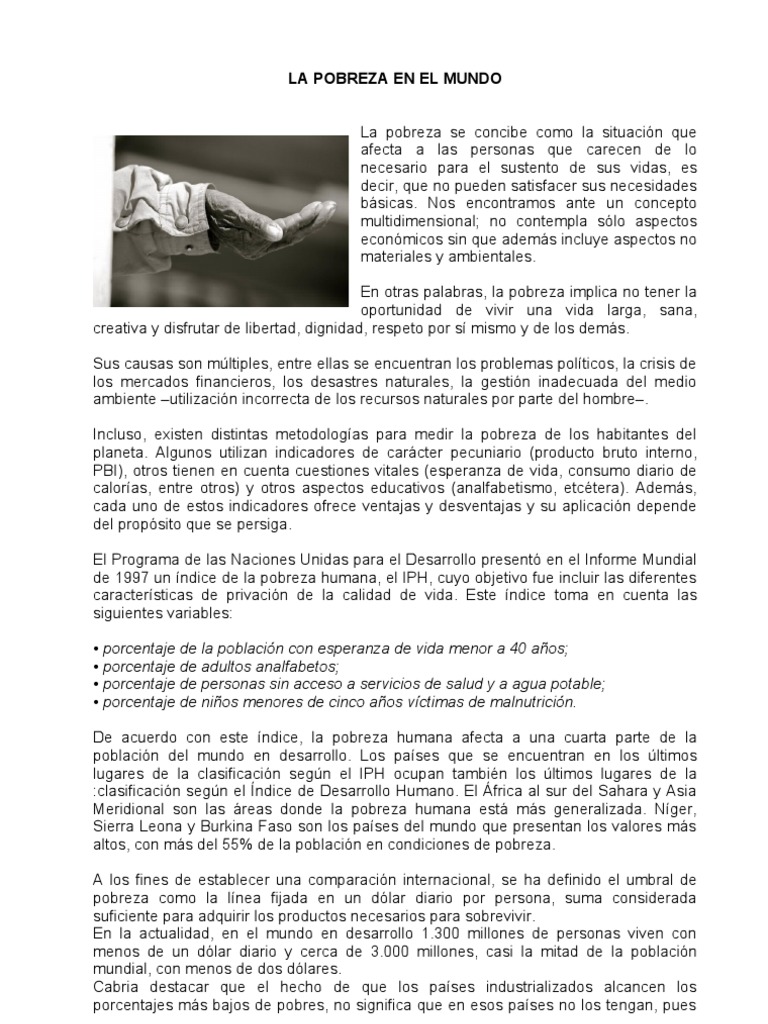 Causas y Soluciones a la Pobreza Global | PDF | Pobreza | Pobreza e ...
