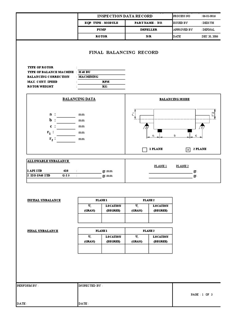 Balancing Form PDF Mechanical Engineering Turbomachinery