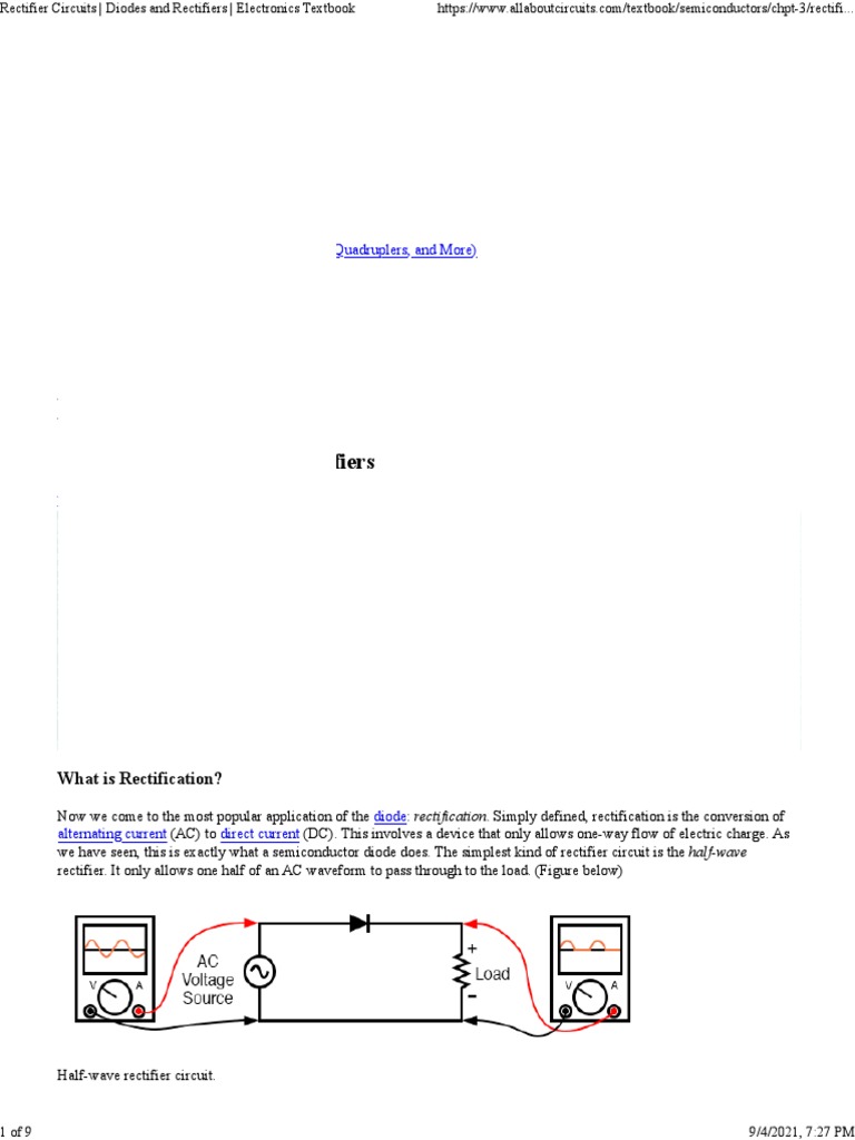 Rectifier Circuits Diodes and Rectifiers Electronics Textbook | PDF ...