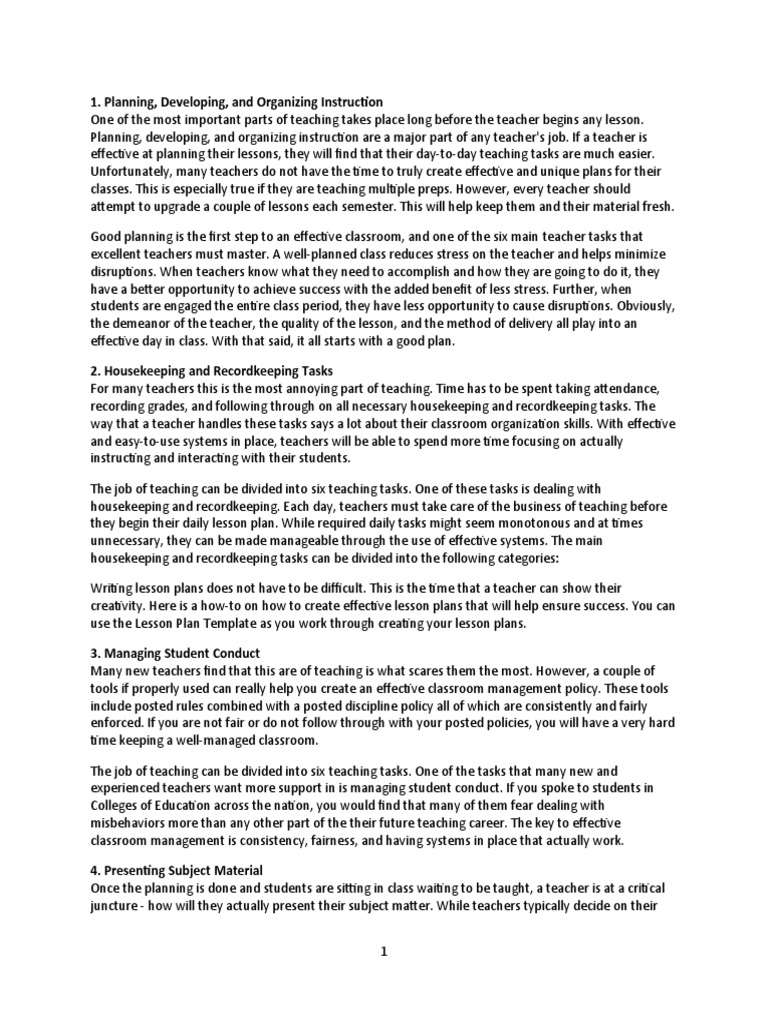 Teacher Duties and Responsibilities Overview | PDF | Teachers ...
