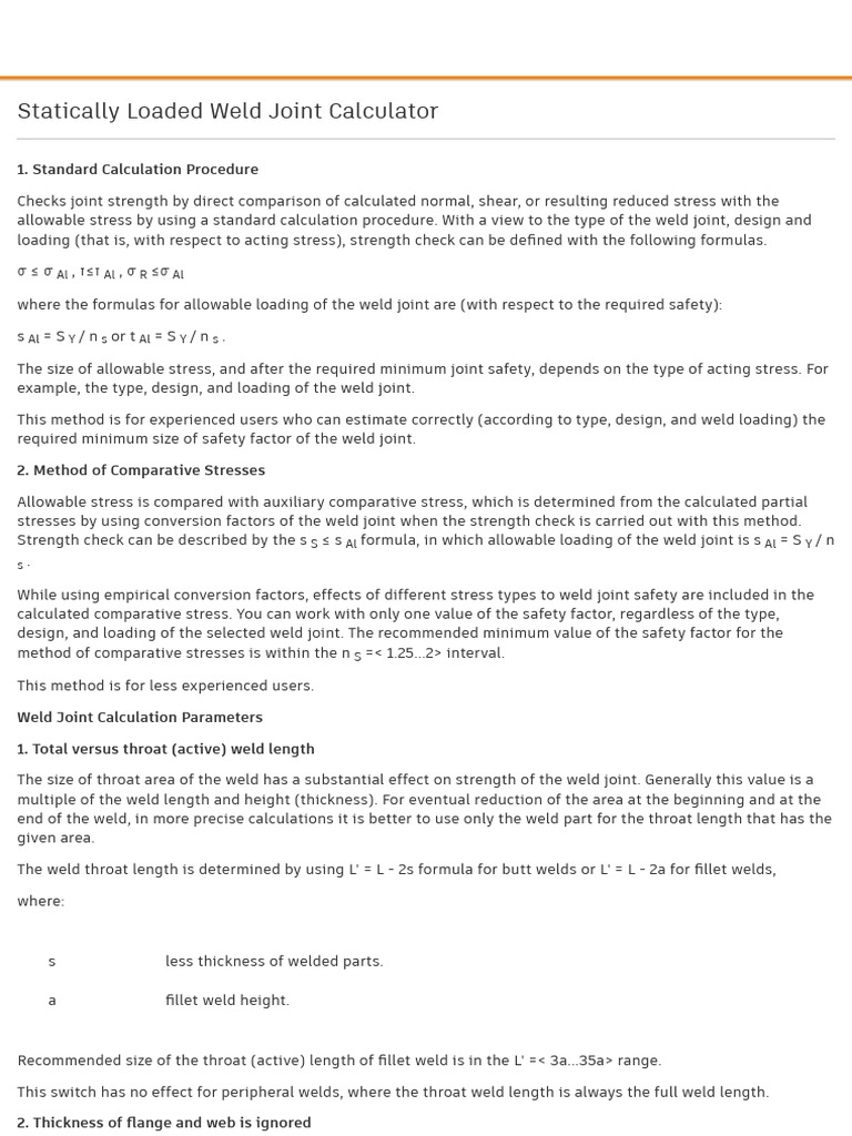 Statically Loaded Weld Joint Calculator PDF Stress (Mechanics