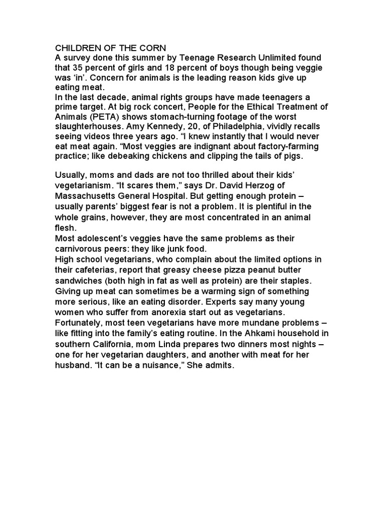 Children of The Corn PDF Meat Vegetarianism