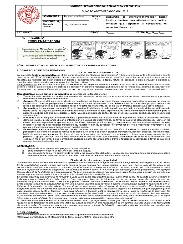 Guia No 11 Texto Argumentativo 7 | PDF | Argumento | Comunicación