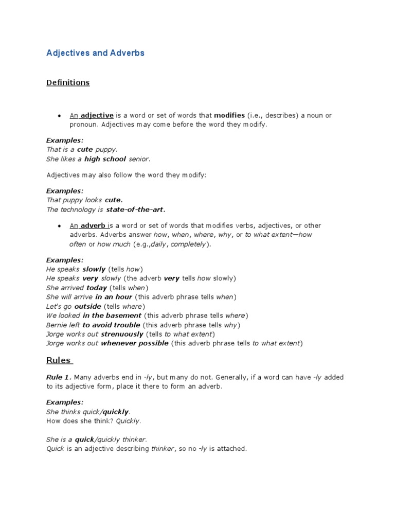 Understanding Adjectives and Adverbs | PDF | Adverb | Adjective