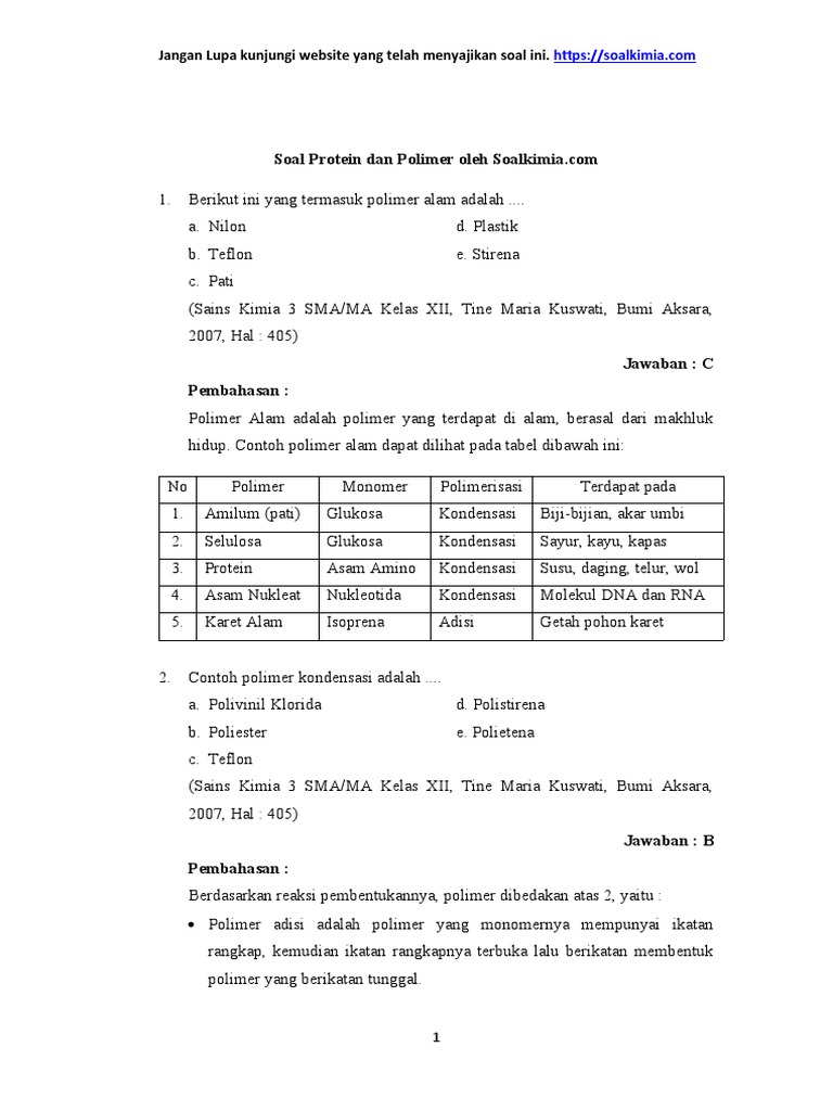 Soal dan Pembahasan Protein Kelas XII | PDF | Sains & Matematika