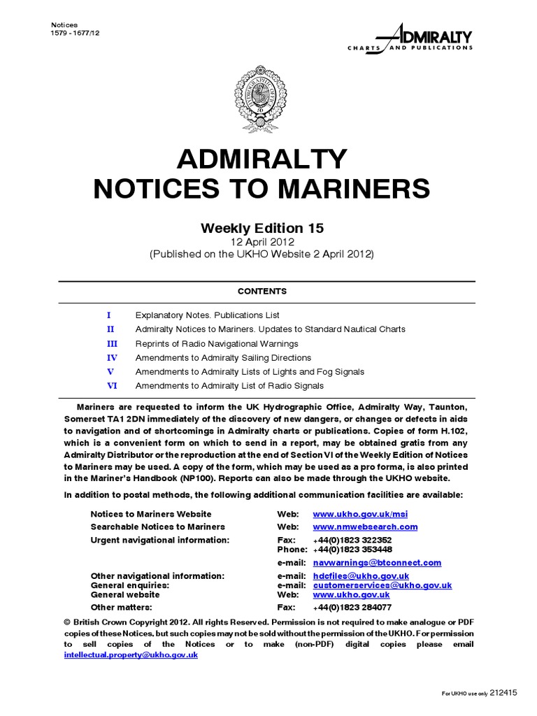 Admiralty Notices To Mariners (Weekly Edition 15) 2012 PDF PDF