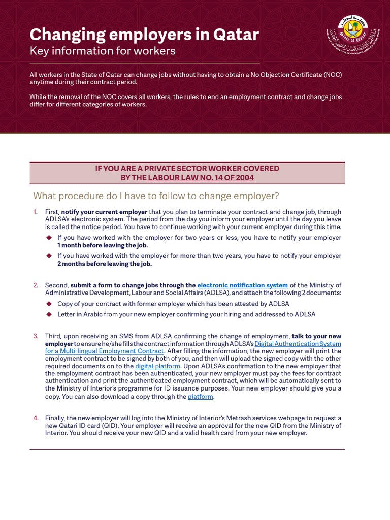 Changing Employers in Qatar - Workers | PDF | Employment | Labour Law