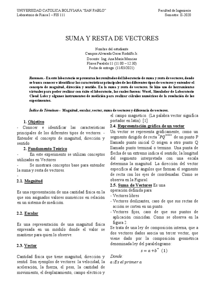 Suma y Resta de Vectores en Física | PDF | Vector Euclidiano | Espacio ...