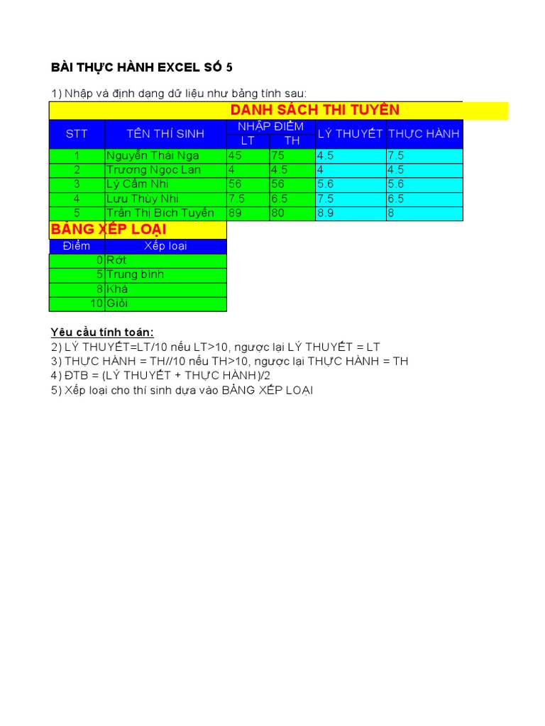 Bai Tap EXcel Hoc Nghe Lop 11 | PDF
