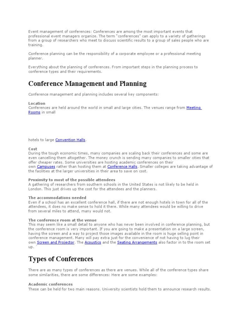 Conference Management And Planning Location Pdf Incentive