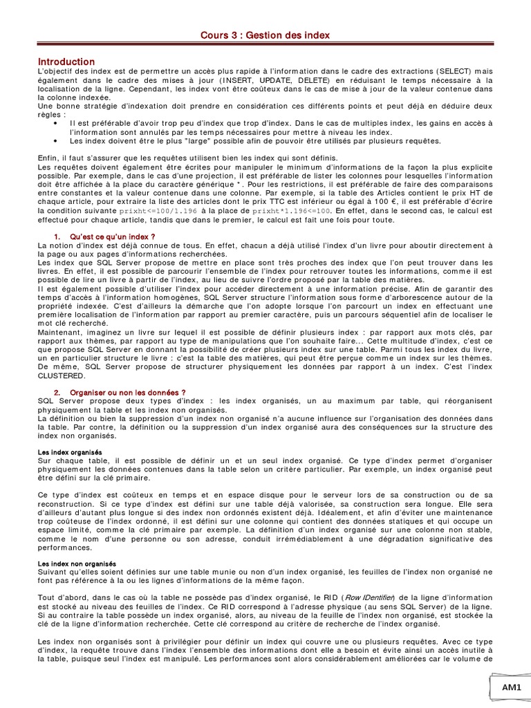 Gestion des Index en Bases de Données | PDF | Index de base de données ...