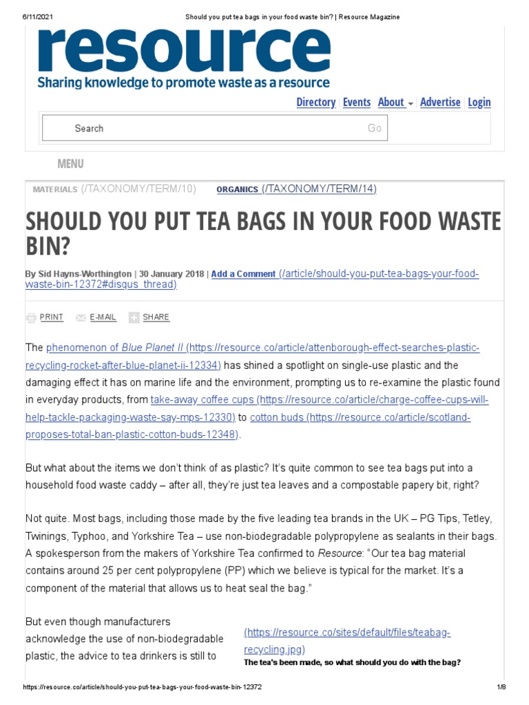 Should You Put Tea Bags in Your Food Waste Bin Resource Magazine