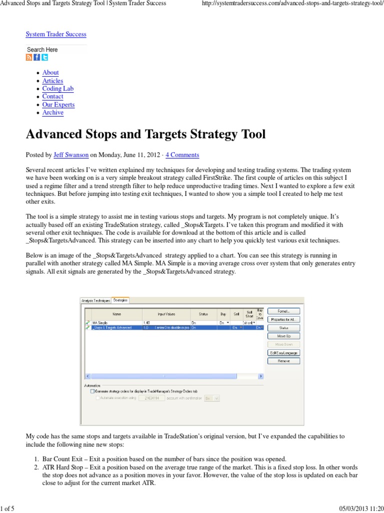 Advanced Stops and Targets Strategy Tool System Trader Success | PDF ...