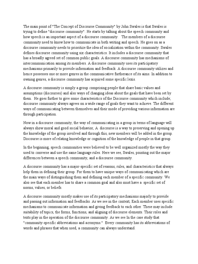 Defining Discourse Communities: Swales' Insights | PDF | Community ...