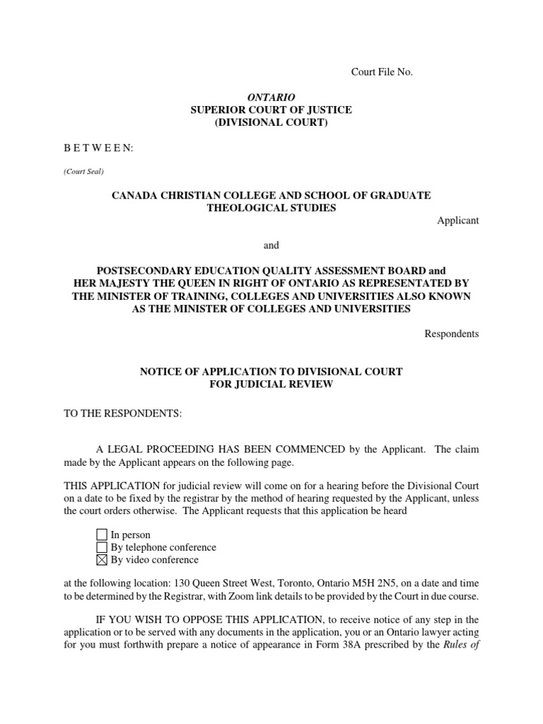 Notice of Application For Judicial Review CCC and PEQAB PDF Bill