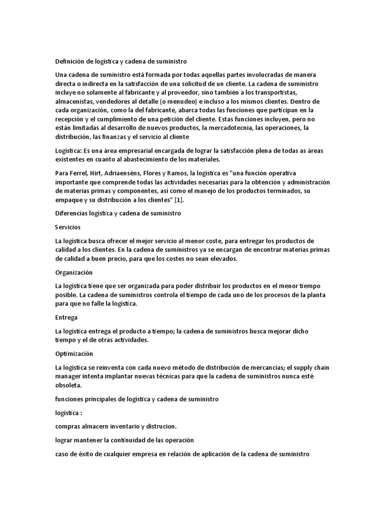 Logística vs Cadena de Suministro | PDF | Logística | Economias