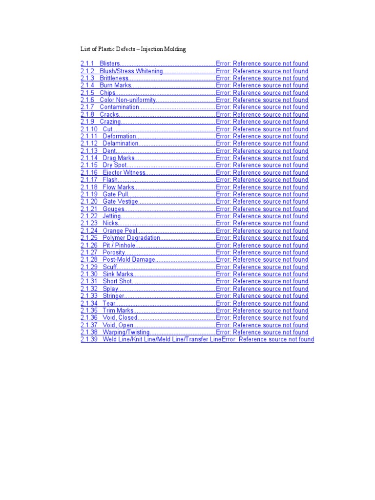 List of Plastic Defects PDF Materials Chemical Substances