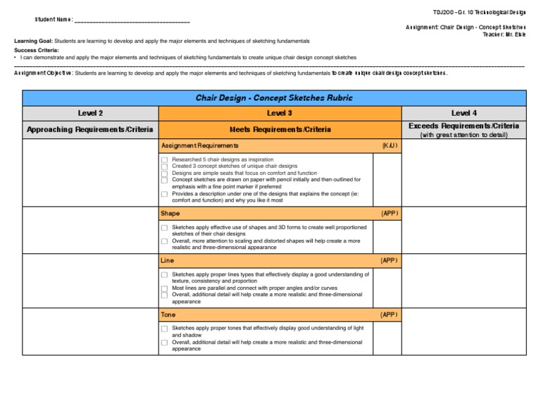 Chair Design - Concept Sketches Rubric | PDF | Rubric (Academic ...