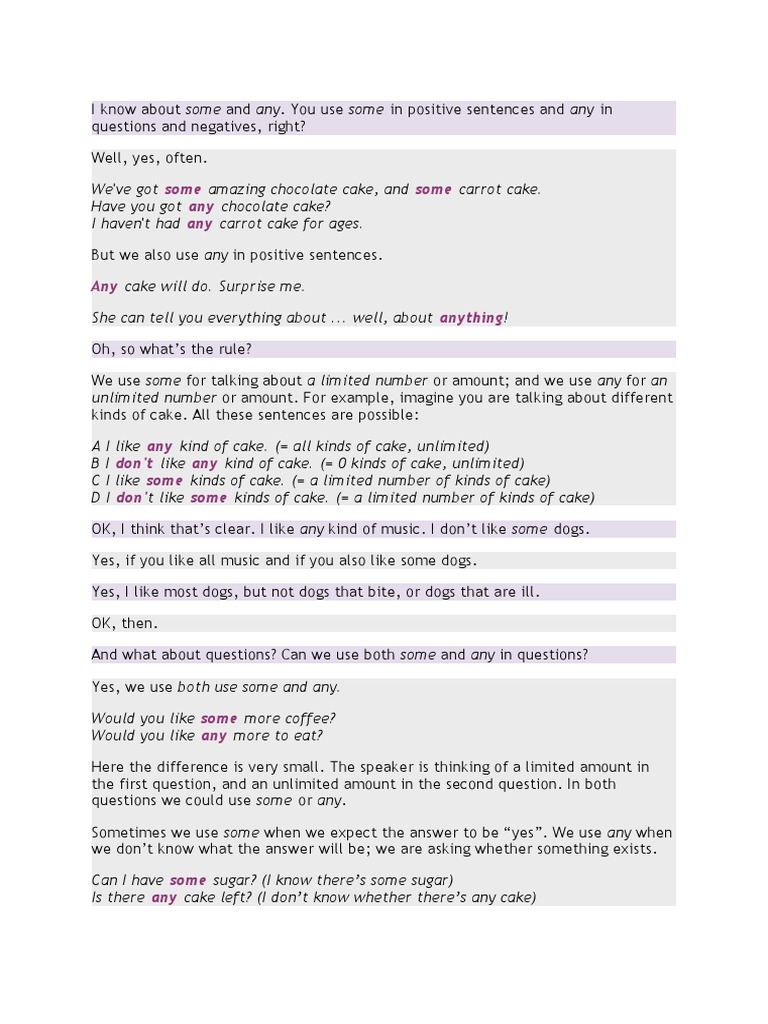 English Grammar: Using Some & Any | PDF | Language Mechanics | Human ...