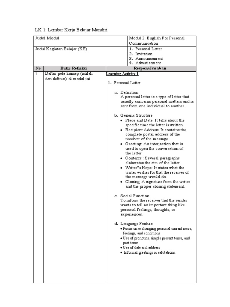 Analysis of Key Concepts, Structures, and Language Features of Personal