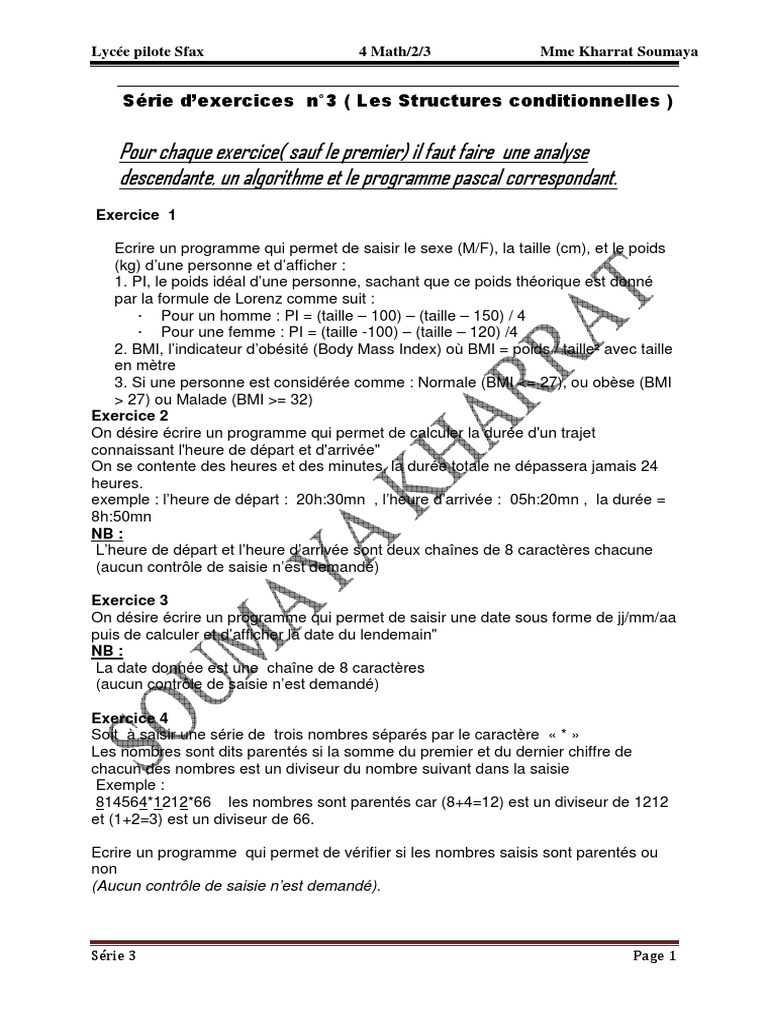 Exercices de Programmation Pascal | PDF